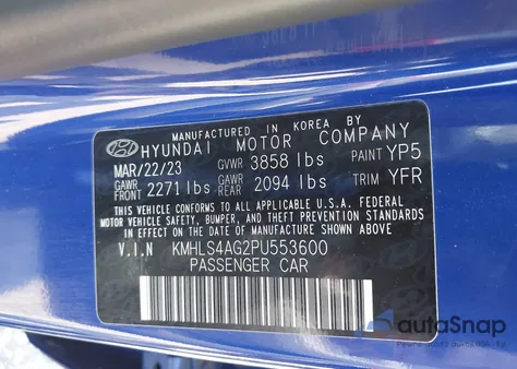 2023 Hyundai Elantra Sel z USA, uszkodzony, nr VIN KMHLS4AG2PU553600